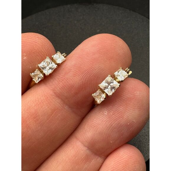 Cool Vintage Solid Gold and CZ Earrings - Picture 1 of 7